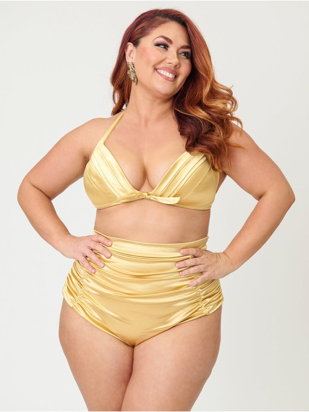Unique Vintage Gold Shimmer Monroe Halter Swim Top